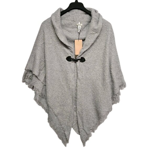 Modena Wrap Womens One Size Gray Shawl Collar Poncho Toggle Button Closure - Picture 2 of 6